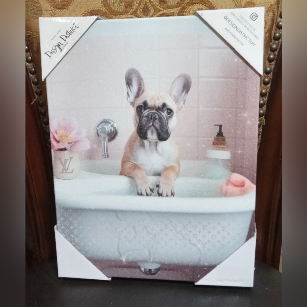 - NWT Designer District ART PIECE GICLEE PRINT PUPPY FRENCH BULL LV